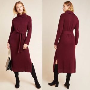 ANTHROPOLOGIE women’s Carlotta burgundy sweater dress sz XS